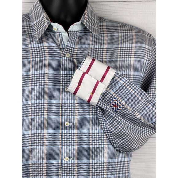 Robert Graham Other - Robert Graham Shirt Mens M Blue Brown Plaid Flip Cuff Button Up Long Sleeve